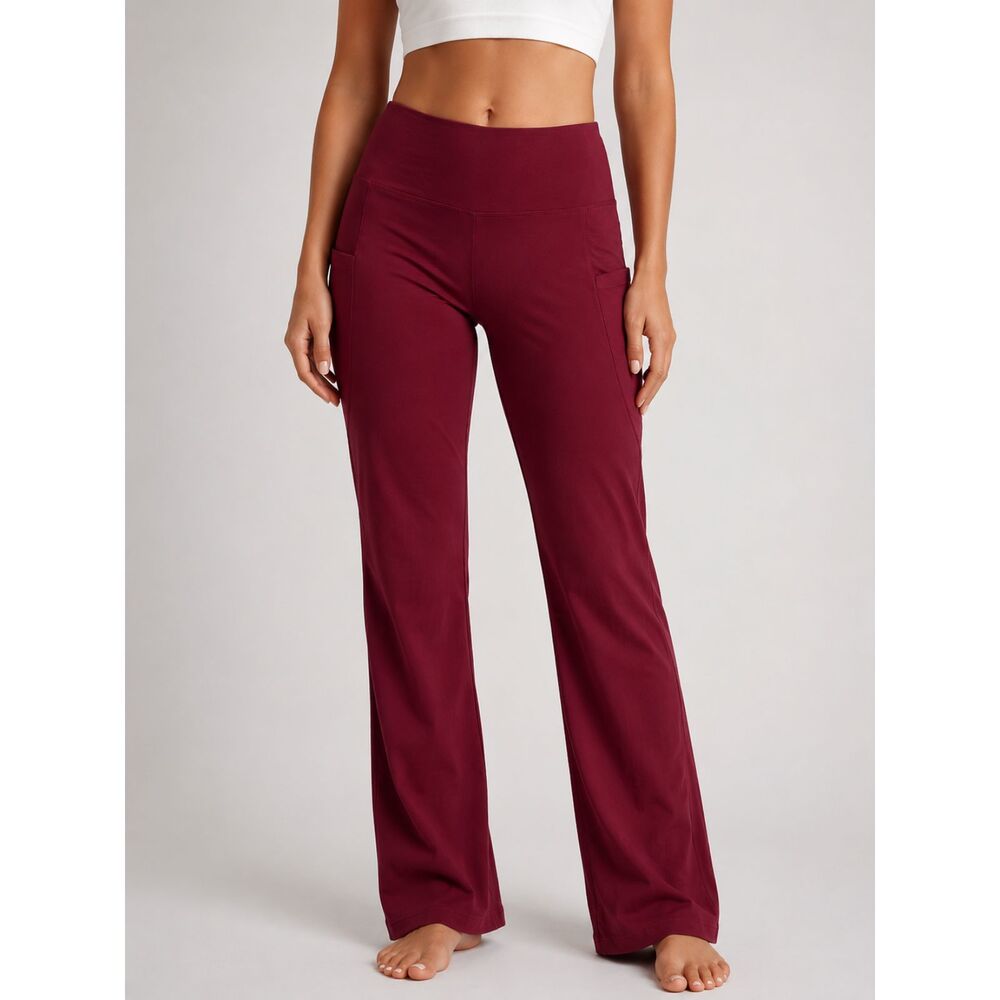 NWT Burgundy Flare Yoga Pants XL High Rise Pocket Leggings Pilates Athleisure